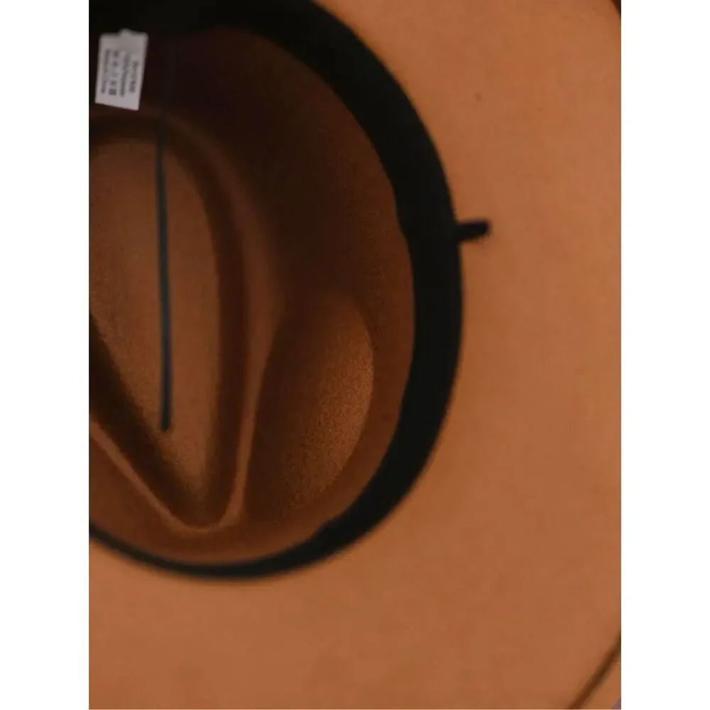 FAME Camel Wide Brim Fedora Hat | Tan Boho Rancher Western Black Ribbon NEW - Picture 10 of 14